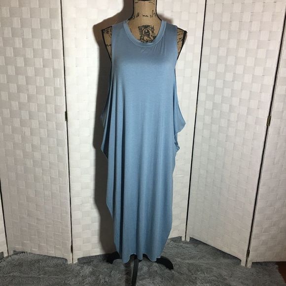 Elena Side Slit Overlay Blue Dress Small - Picture 3 of 11